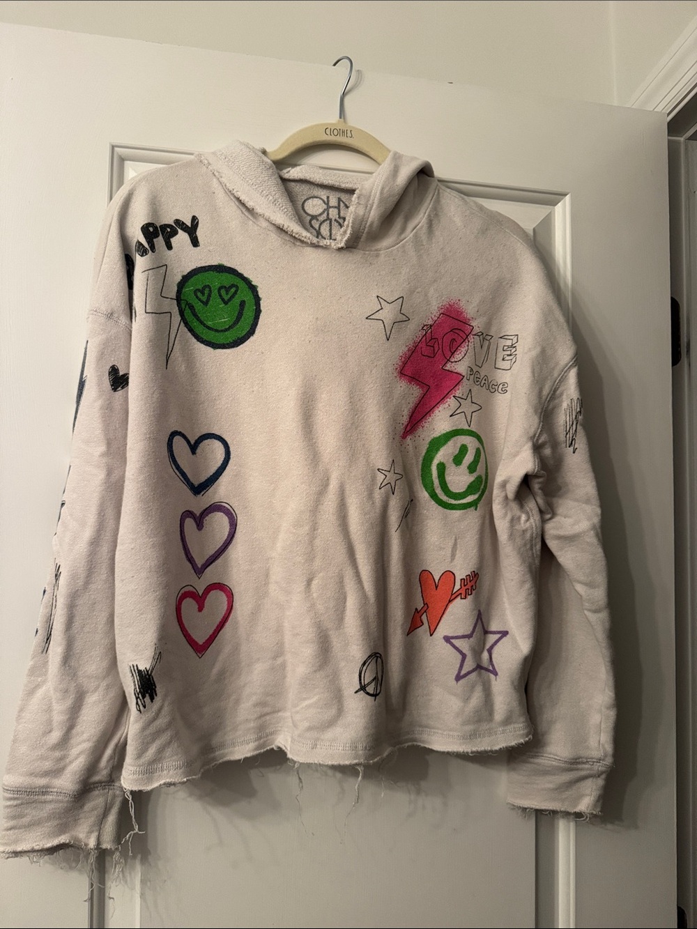 Chaser White Graphic Hoodie Sweatshirt with Colorful Doodles